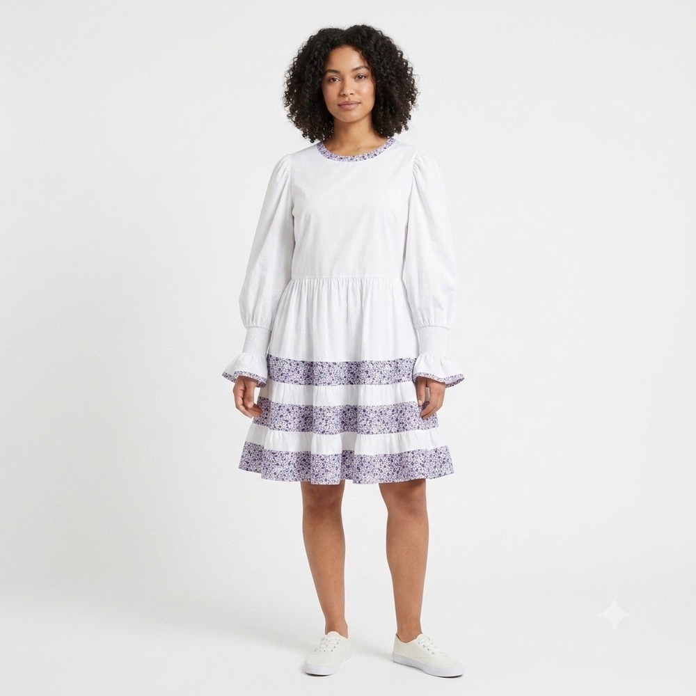 Tuckernuck Pomander Place Fran White Floral Tiered Puff Sleeve Mini Dress Small